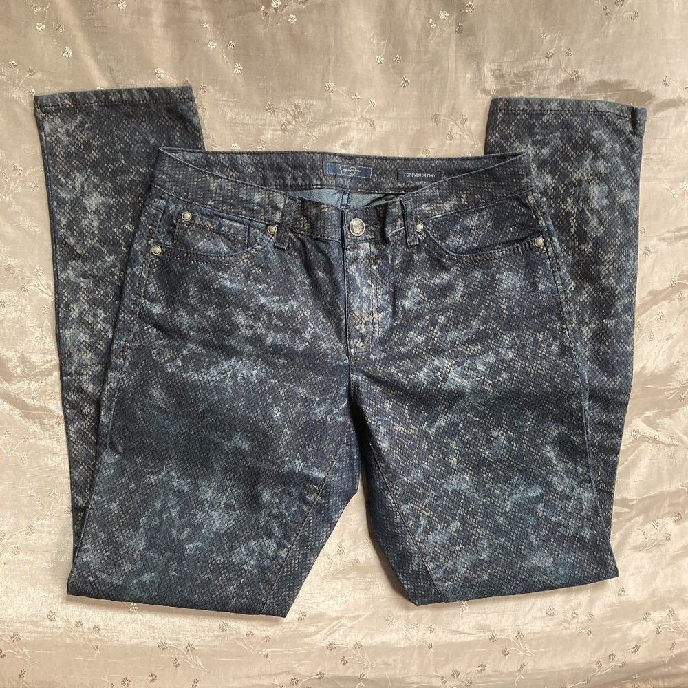 EUC Jessica Simpson Sz. 30 Forever Skinny Coated Metallic Print Stretch Jeans